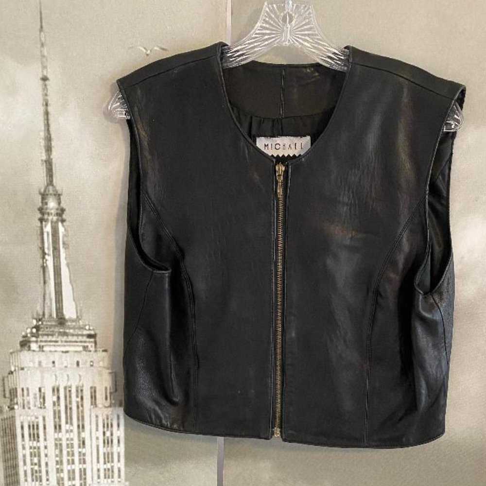 Black Leather Zipper Front Womens Vest